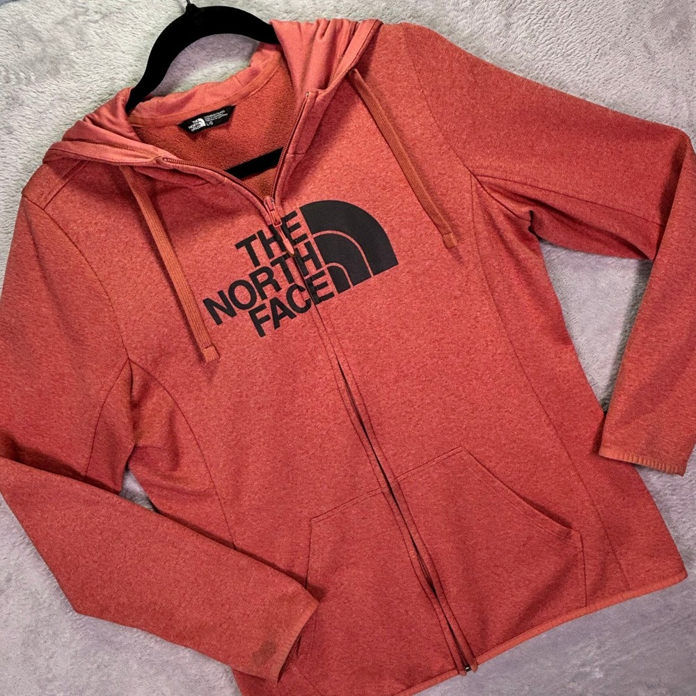 The North Face Women Hoodie Large Coral Heather Full Zip Logo Thumb Holes